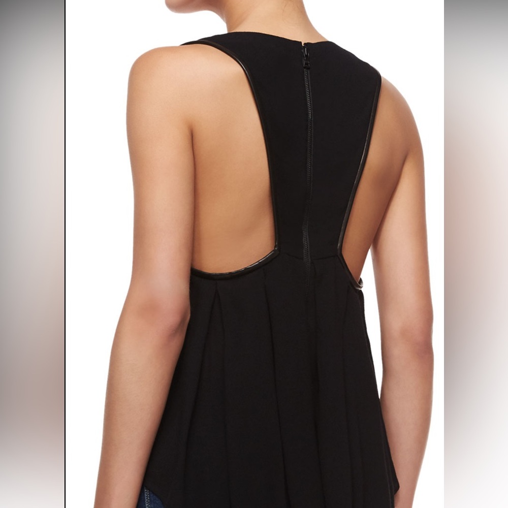 Alice + Olivia Darin leather trimmed Babydoll Tank Top Medium